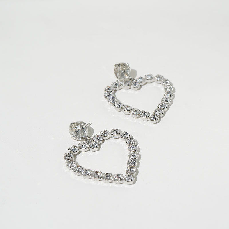 Women Vintage Crystal Heart Drop Earrings Statement Jewelry