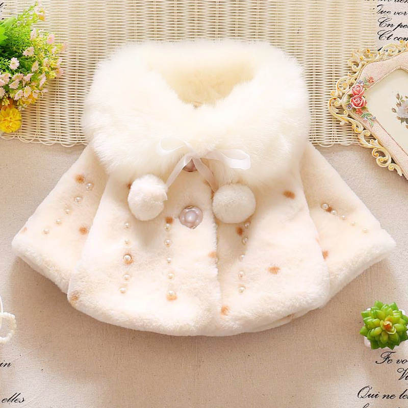 Girls Princess Faux Fur Wraps Shawl Flower Girls Bolero Princess Cape-White