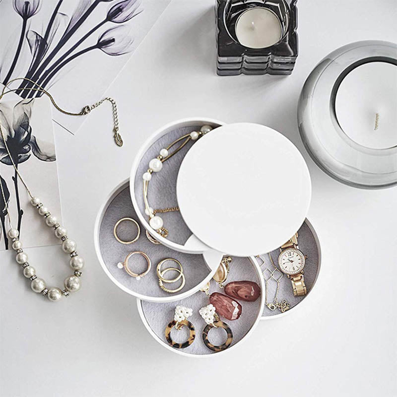 Earring Holder Simple 4-Layer Rotating Travel Jewelry Box-White