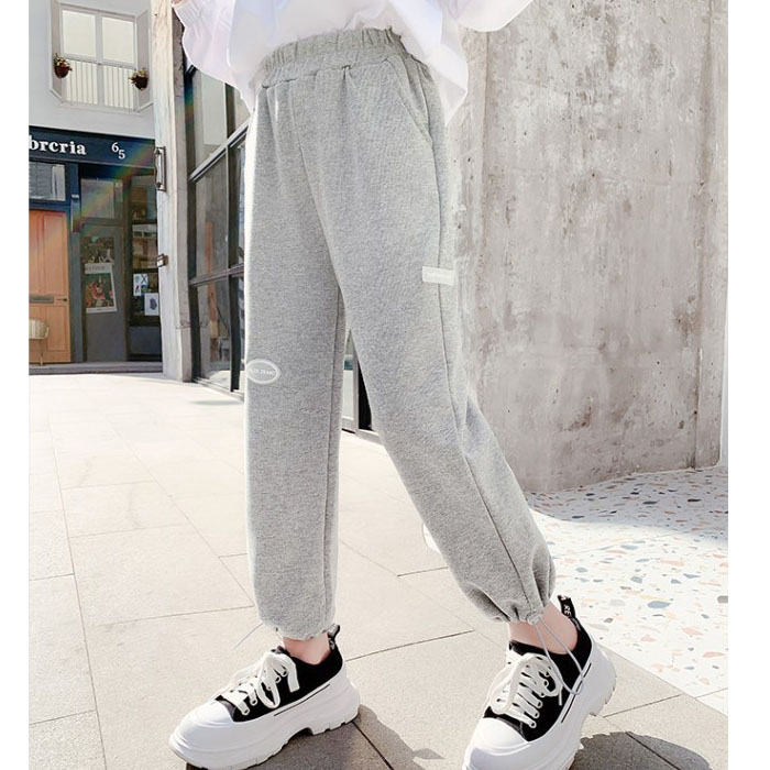 Girls Joggers Long Pants Pockets Outdoor Casual Trousers TwoWear-Gray