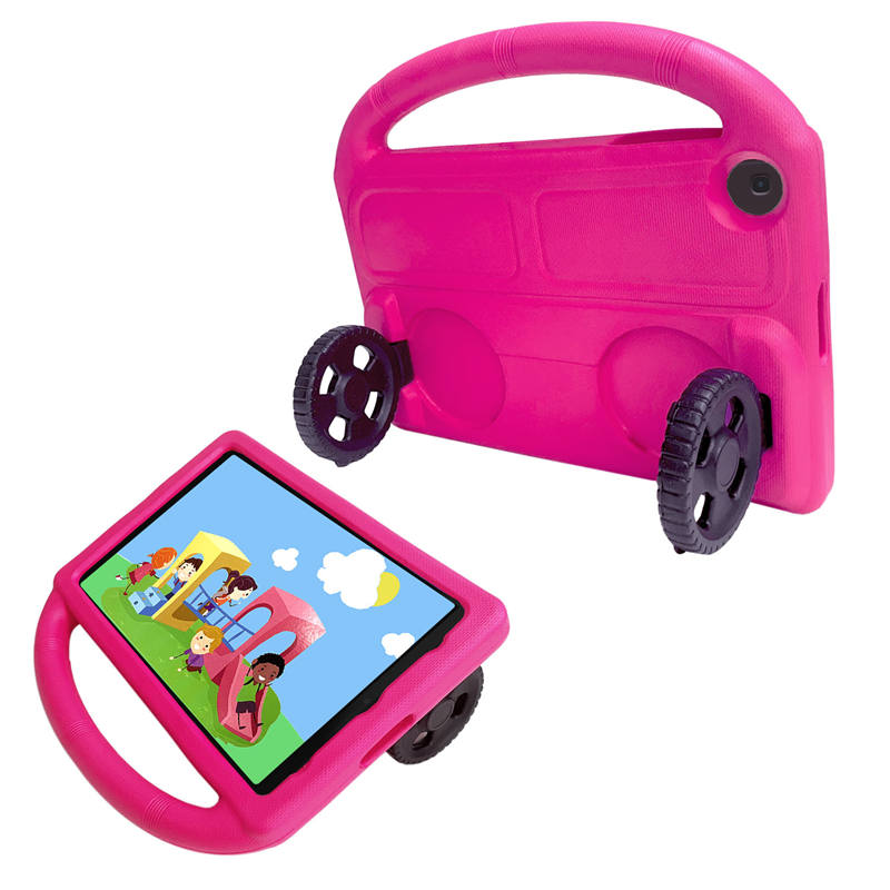 Wheel Samsung Tablet Case For Tab A 10.1 T510/T515(2019) Shockproof Stand Cover With Handle Stand-Rose