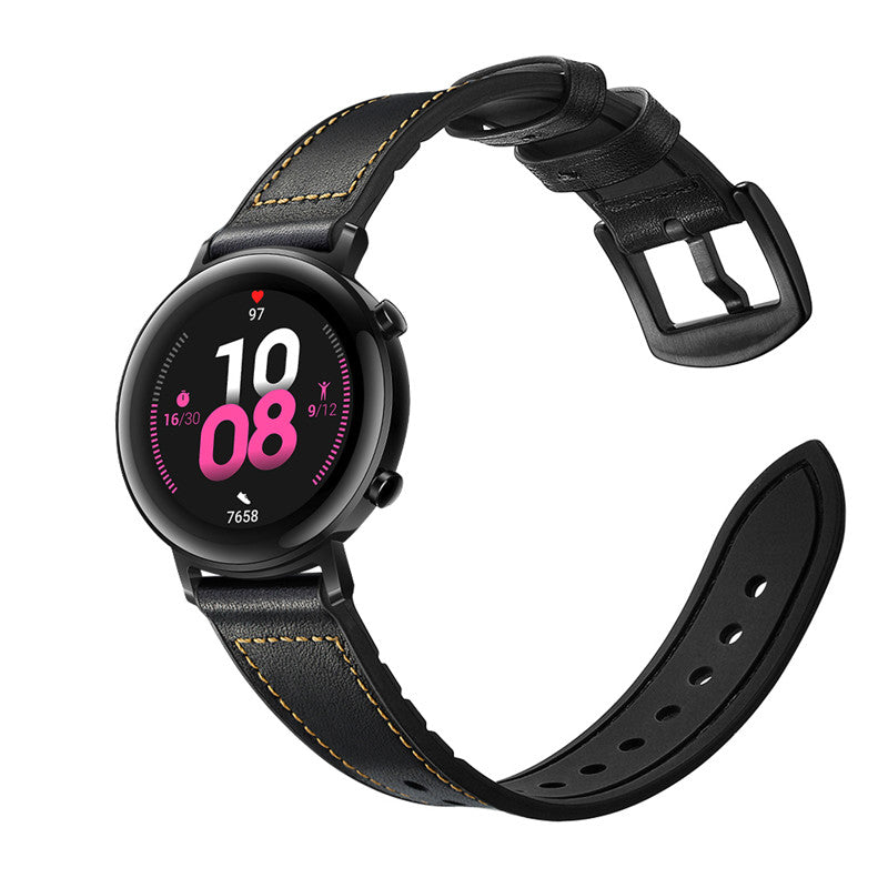 Silicone + Leather Watch Band for Apple iwatch Series SE- Black