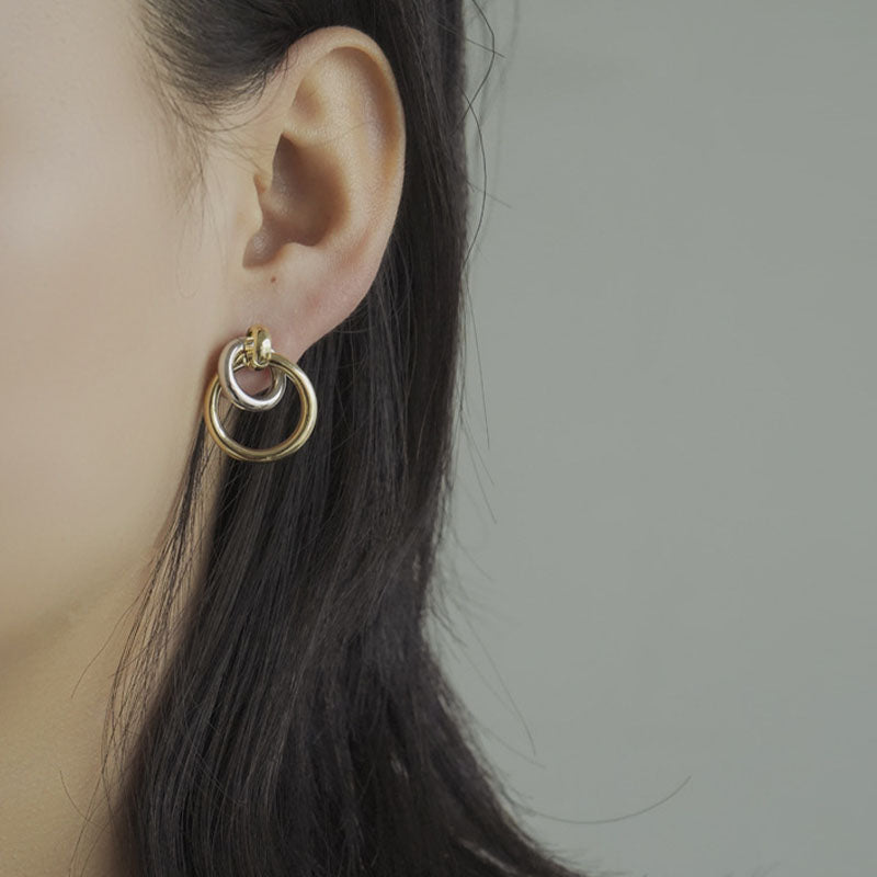 Simple Intertwining Double Circle Earrings For Women