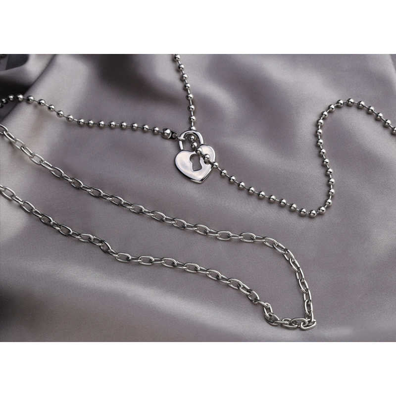 Lover Heart Padlock Necklace Double Layer Clavicle Chain