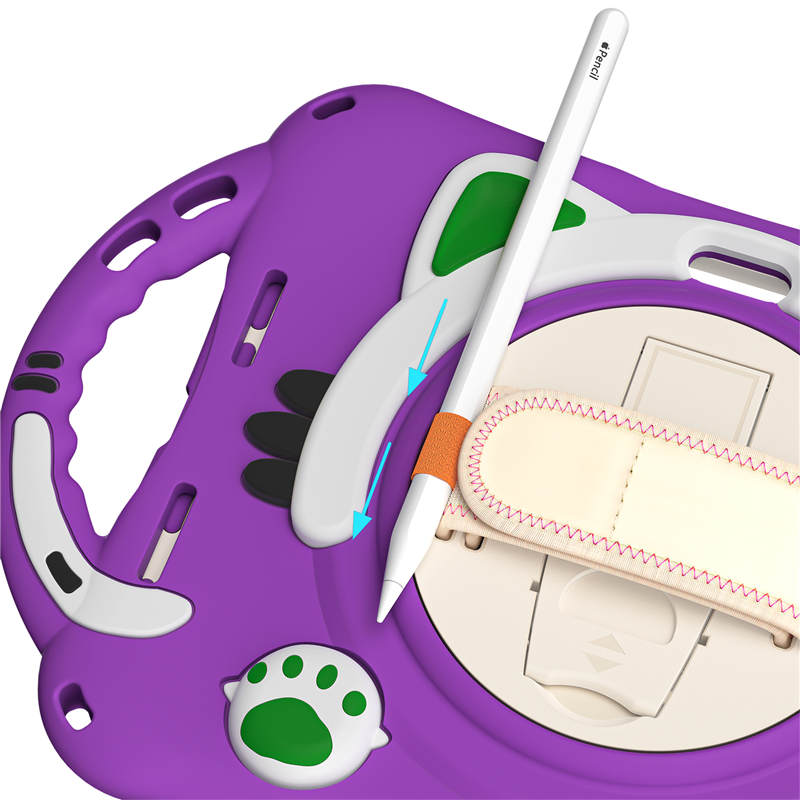 CatA iPad Silicone Case For iPad Mini 6 Built-in Handle Stand With a Strap-Purple