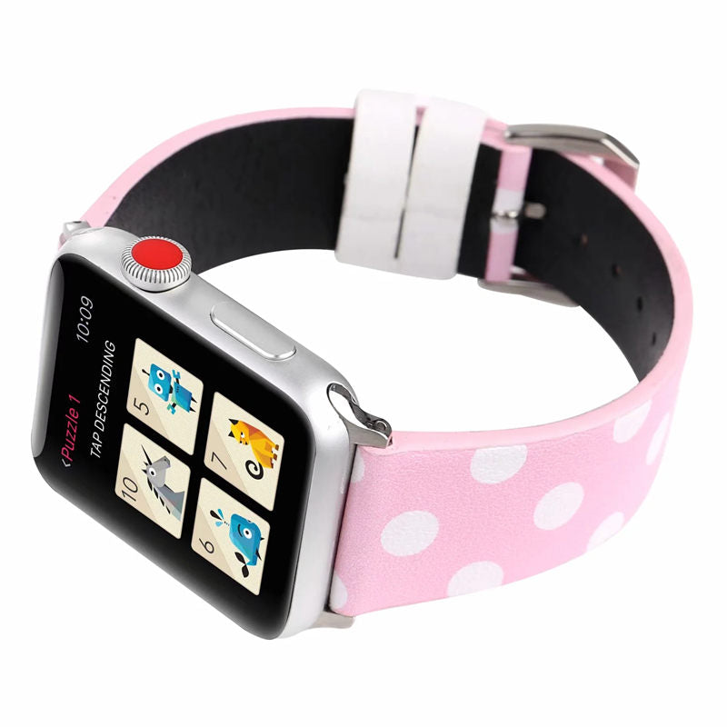 Wave Point Leather Watch Band for Apple Watch Series SE/6/5/4/3/2/1-PinkWhite