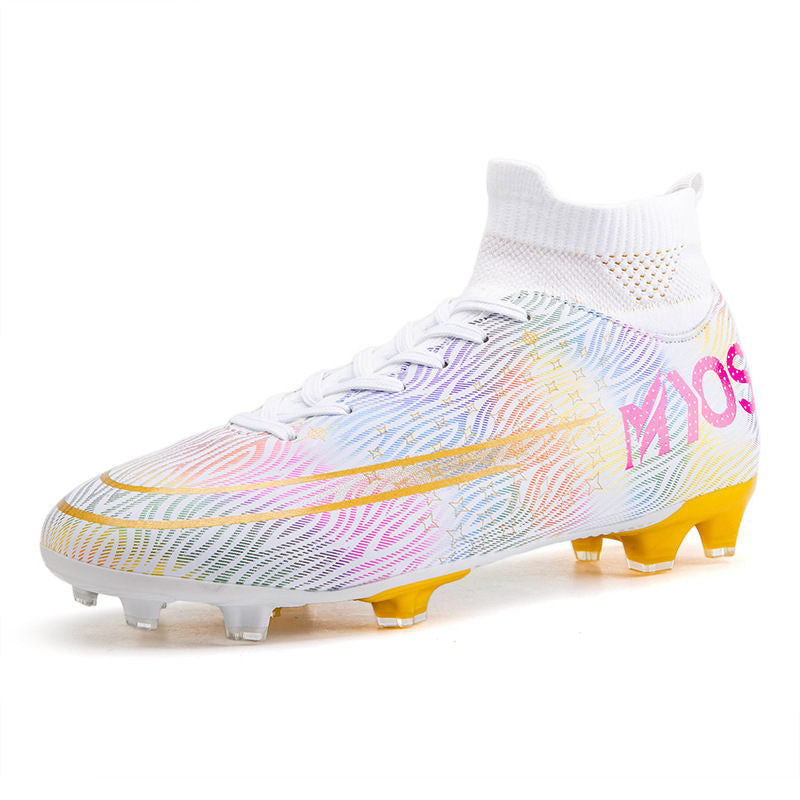 Hightop Soccer Boots Spikes Shoes Unisex Outdoor Indoor Sneaker-1White