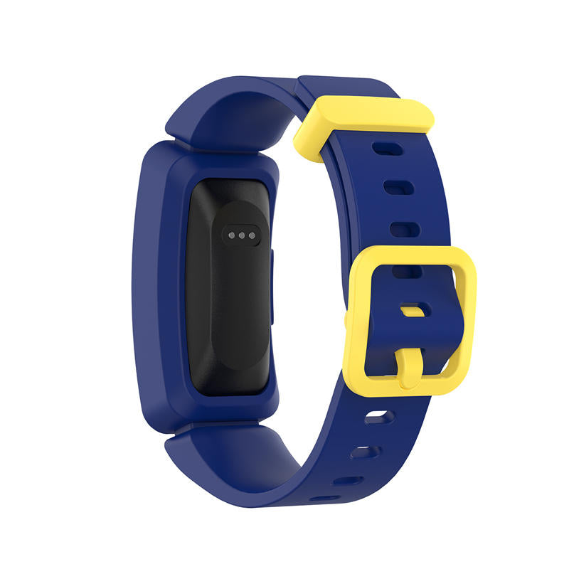 Silicone Watch Band For Fitbit Inspire/Inspire HR/ACE 2-Navy Blue+Yellow Buckle