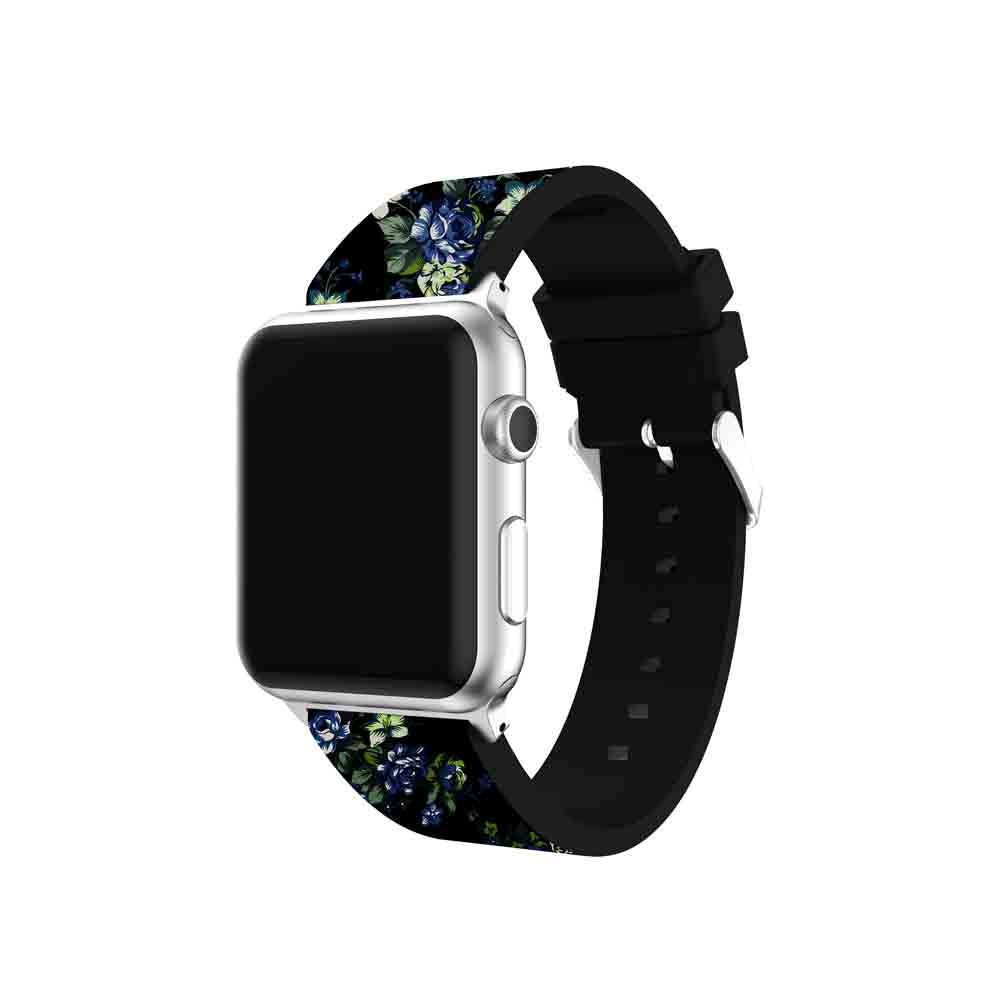 Flower Printing Silicone Watch Band For Apple Watch SE/6/5/4/3/2/1(Black Green)