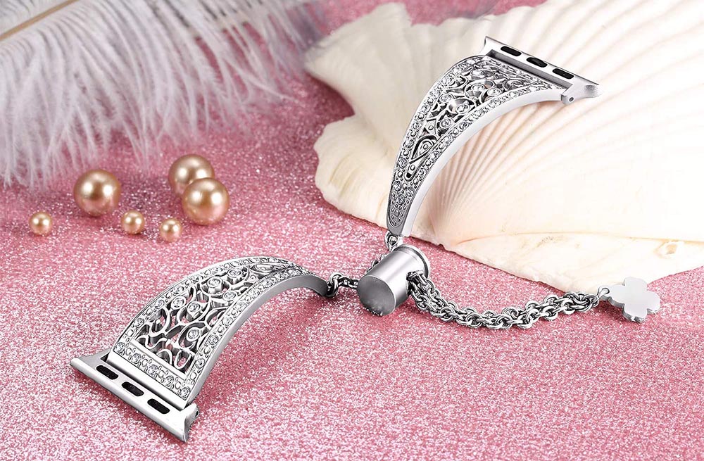 Hollow Retro Metal Watch Band With Diamond For Apple Watch SE/6/5/4/3/2/1(Silver)