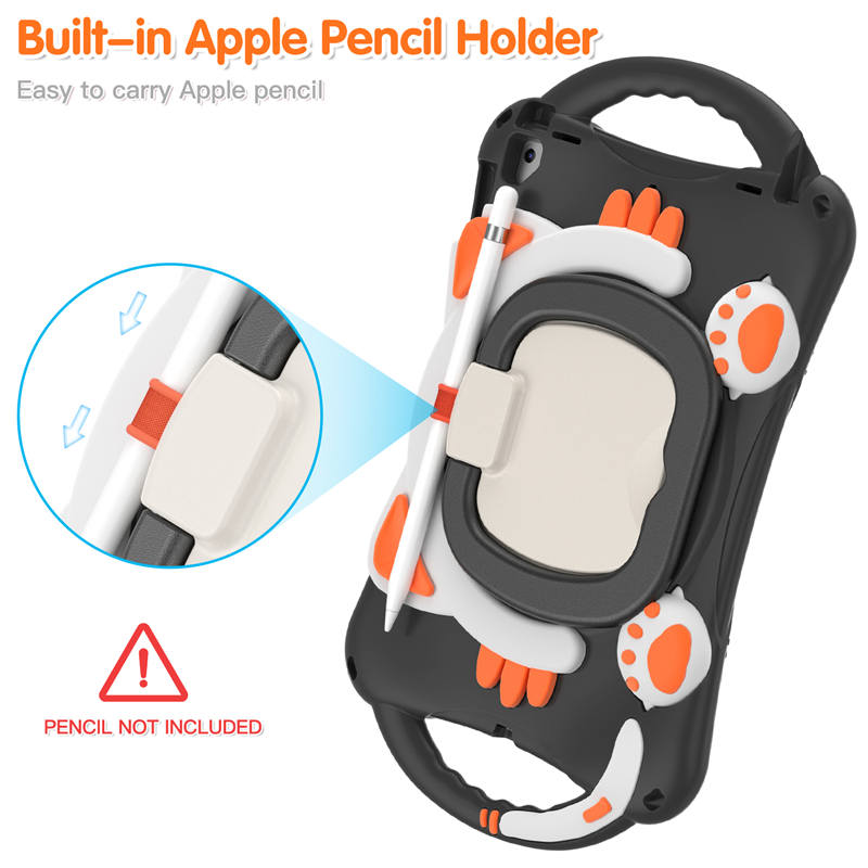 CatB Silicone Case For iPad Pro 9.7 inch Air1/2 Shockproof Shoulder Strap Handle Stand-Black Orange