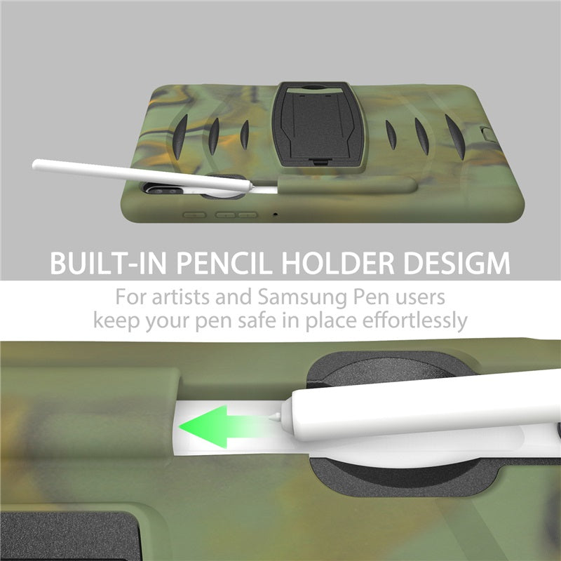 Shock Wave Kickstand Case Anti-Fall Protection With Pencil Holder For Samsung Tab S6 10.5inch T860/T865/T867(2019)-Camouflage