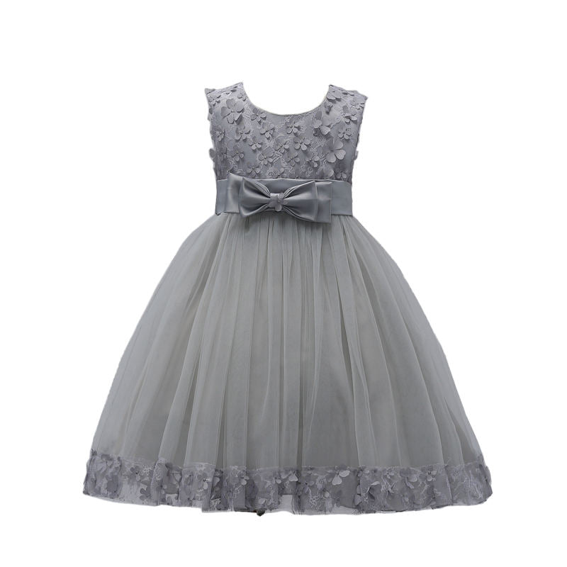Girls Tulle Lace Flower Princess Wedding Dress For Toddler And Baby Girl-Gray