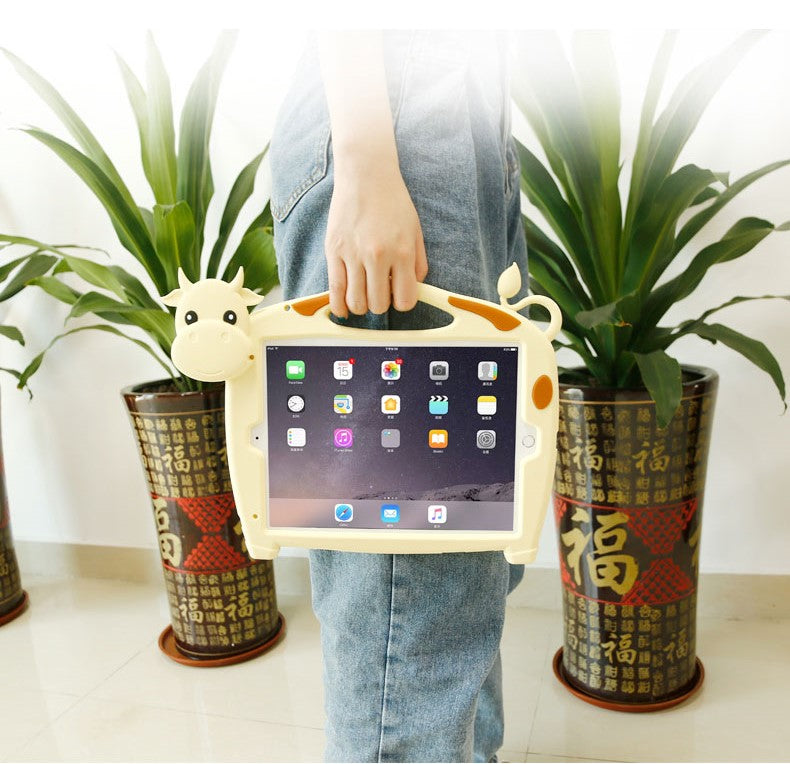 Cow Kid iPad Case Soft Silicone Tablet Cover With Handles Stand For iPad 7 10.2/iPad Pro 10.5/iPad Air3-Pink