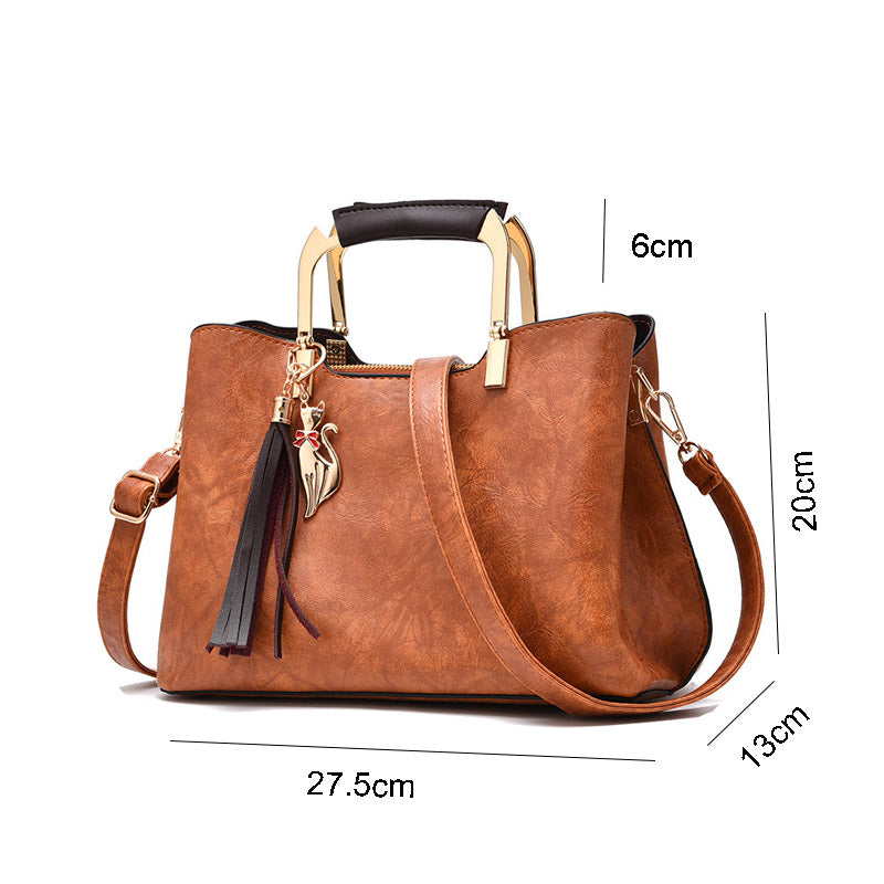 Ladies Leather Vintage Handbag Large Capacity Shoulder Bag-Brown