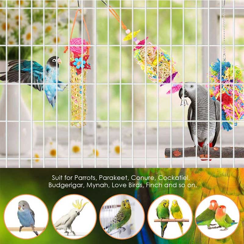 4Pcs Bird Toy Colorful Chewing Shredder Wood Perch Stand for Parakeet Conure