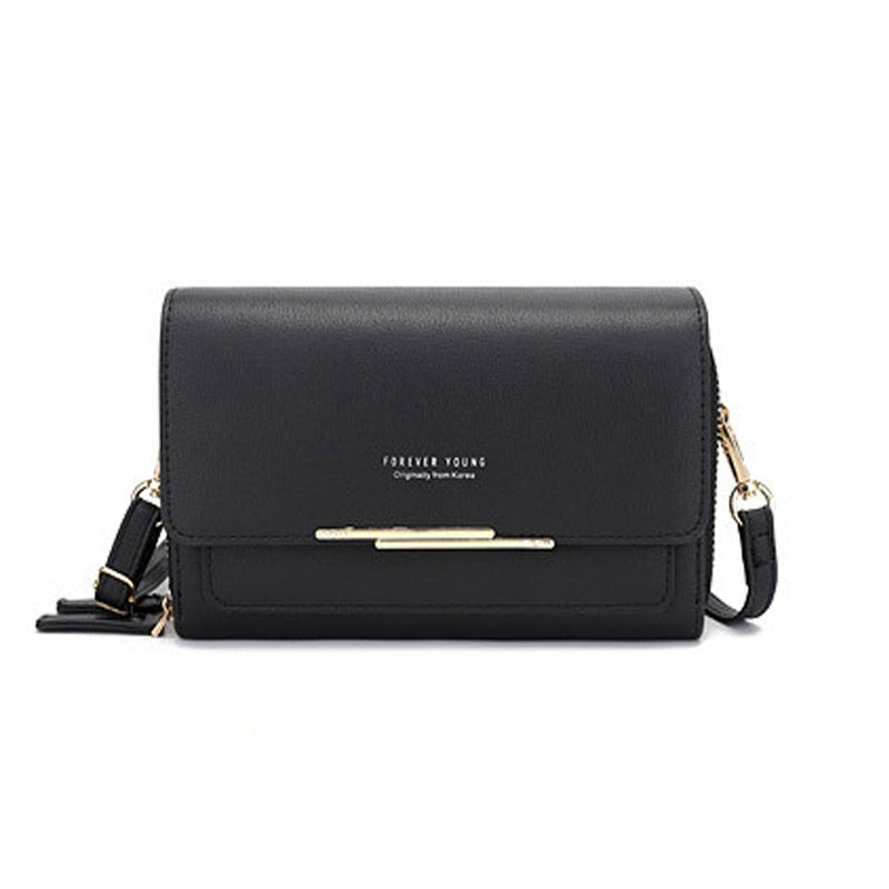 Womens Multiple Card Slots Crossbody Shoulder Bag Large Capacity Wallet-Black