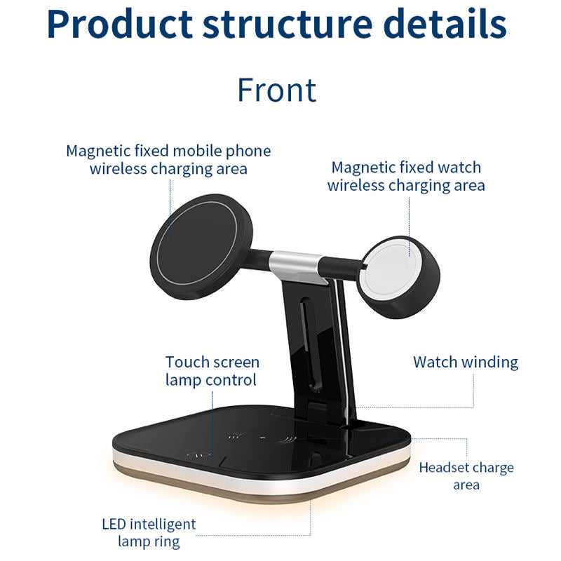 3-in-1 Magnetic Wireless 25W Fast Charger Watch Headset Desktop Phone Stand-Black