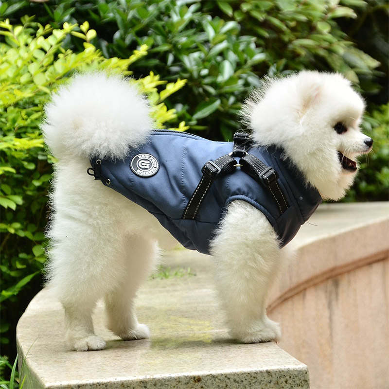 Dog Vest Harness for Winter Windproof Fleece Lined Warm Puppy Jacket-DarkBlue