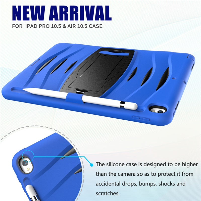 Shock Wave Kickstand Case Anti-Fall Protection With Pencil Holder For 10.5inch iPad Air3/iPad Pro10.5-Blue