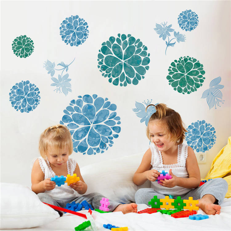 DIY Creative Blue Flowers Vines Decals Wall Stickers Home Removable Decor