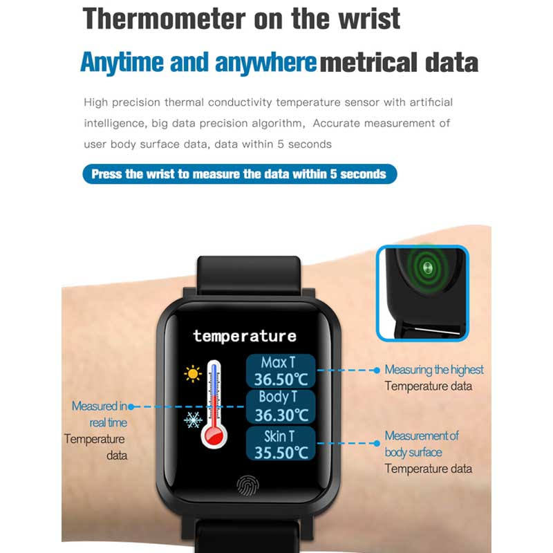 F29 HD Smart Watch with Temperature Heart Rate Blood Oxygen Monitor-Black