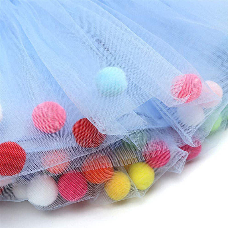 Girl Tutu Skirt Fluffy Toddler Tulle Tutus 3 Layers With Pom Pom Puff Balls-Blue