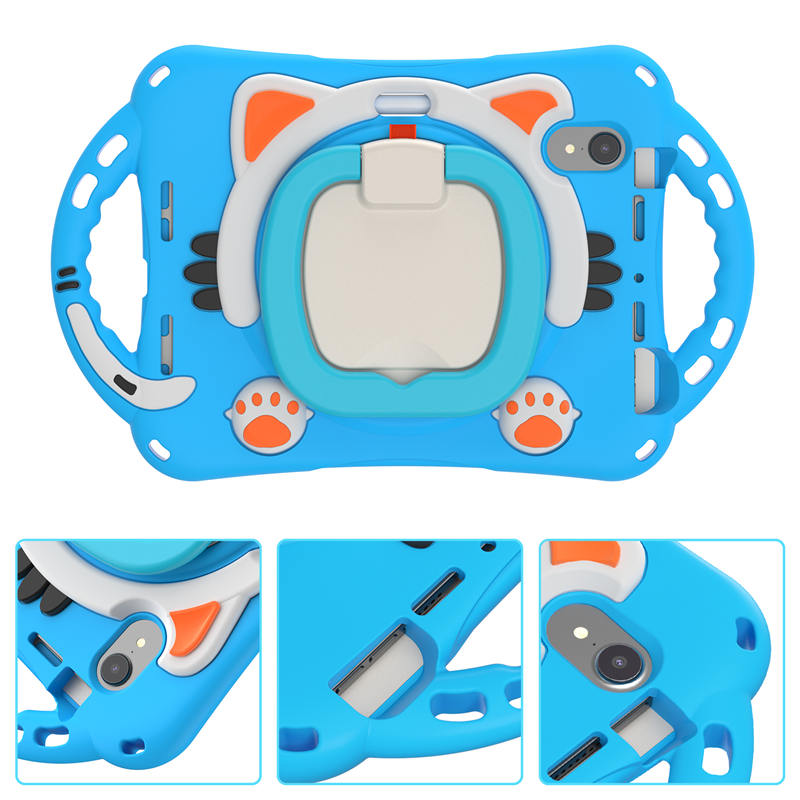 CatB Silicone Case For iPad Mini 6 Shockproof Shoulder Strap Handle Stand-Light Blue