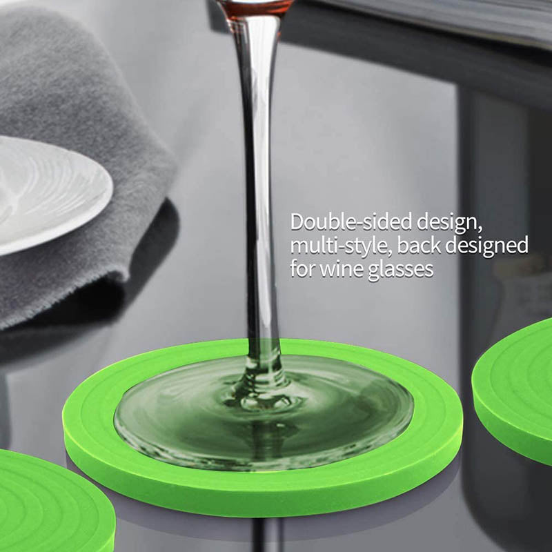 Silicone Drink Coasters Set of 6 in Holder for Drinks Insulation Absorbent Coaster Protect Cup-Moss Green