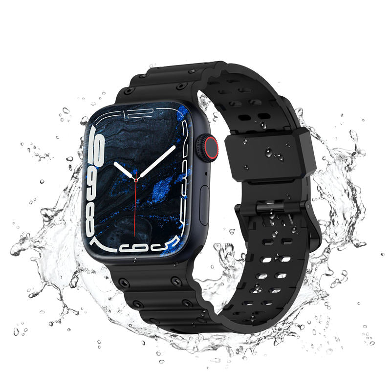 Shockproof Silicone WatchBand Double Breasted Straps for iWatch-Black