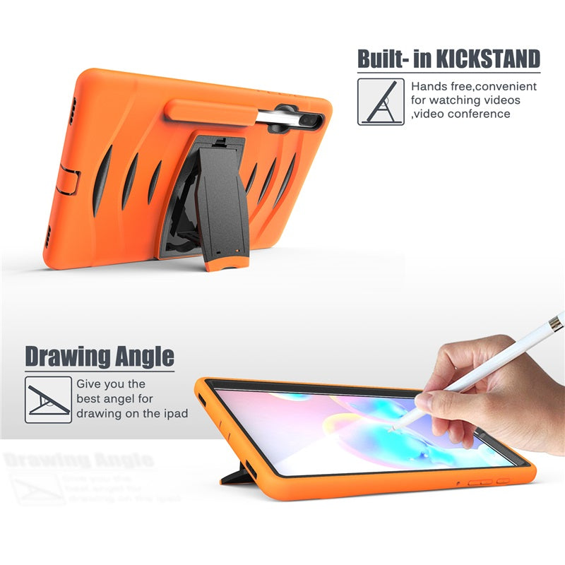 Shock Wave Kickstand Case Anti-Fall Protection With Pencil Holder For Samsung Tab S6 10.5inch T860/T865/T867(2019)-Orange