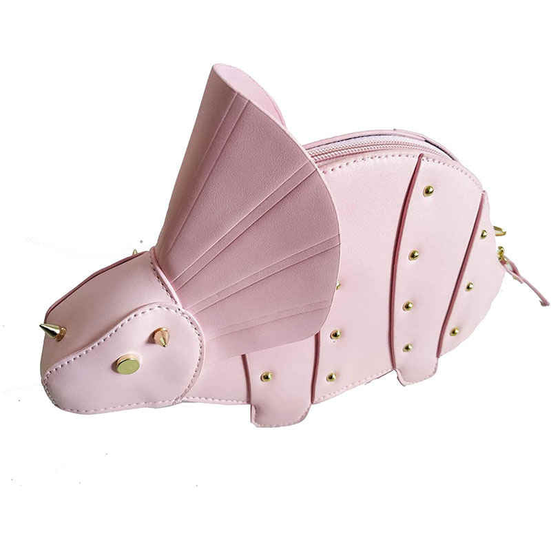 Dinosaur Shape Crossbody Shoulder Bag Women Pu Leather Rivet Chic Clutch-Pink