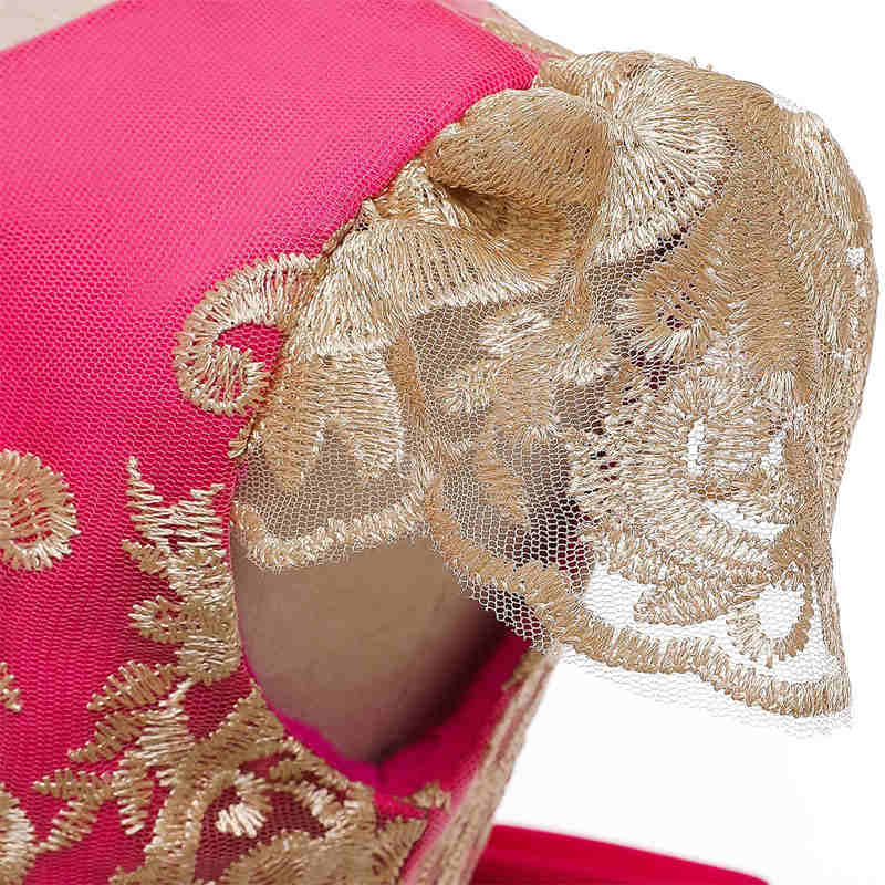 Girl Flower Lace Printed Cotton Elegant Tulle Bow Belt Princess Dress-11Rose Red