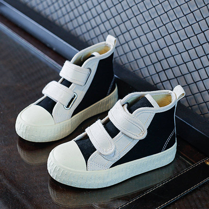 Unisex-Child Canvas Sneakers High Top Velcro Closure Boots-Black