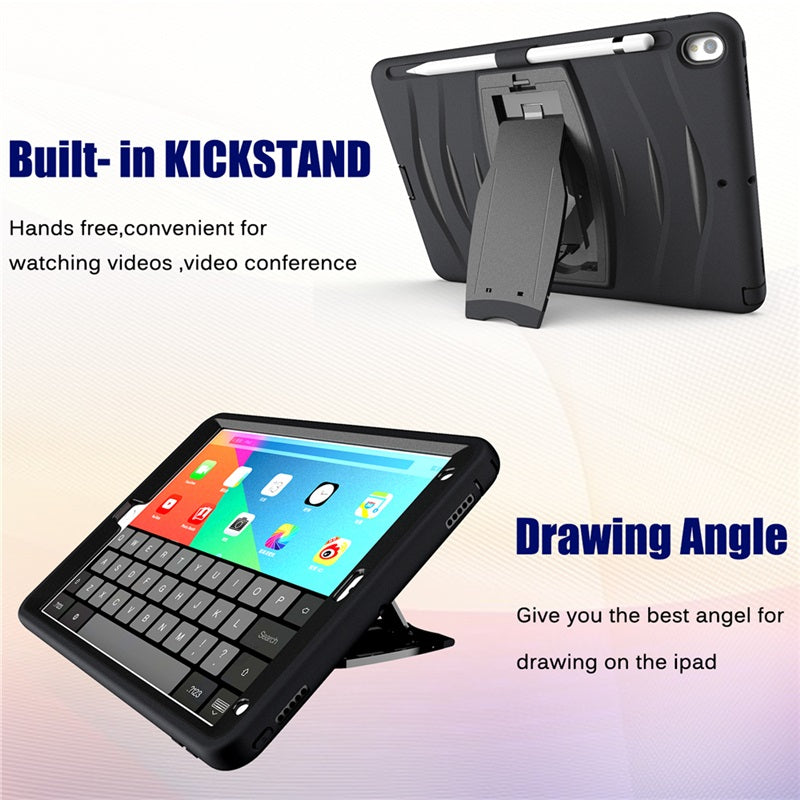 Shock Wave Kickstand Case Anti-Fall Protection With Pencil Holder For 10.5inch iPad Air3/iPad Pro10.5-Black