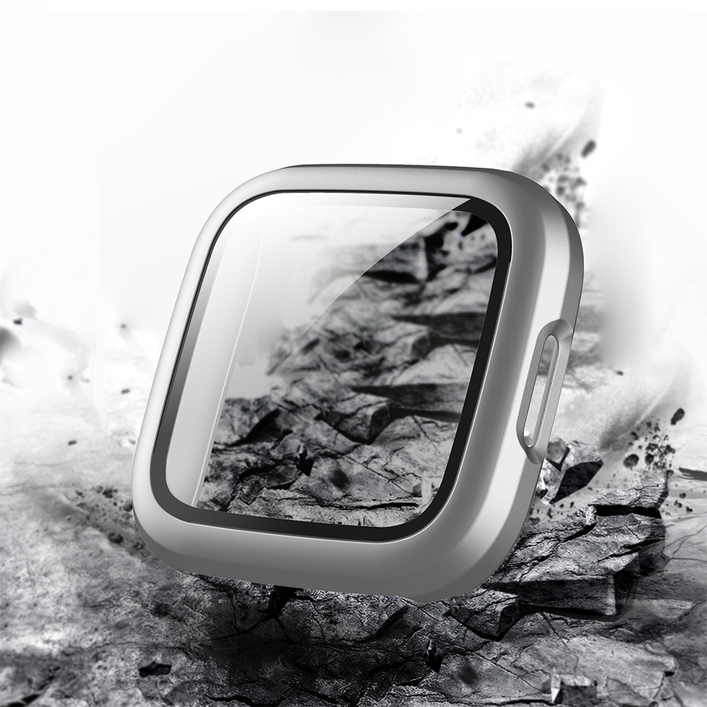 Watch Case For Fitbit Versa 2 Matt PC HD Tempered Glass Cover - Silver