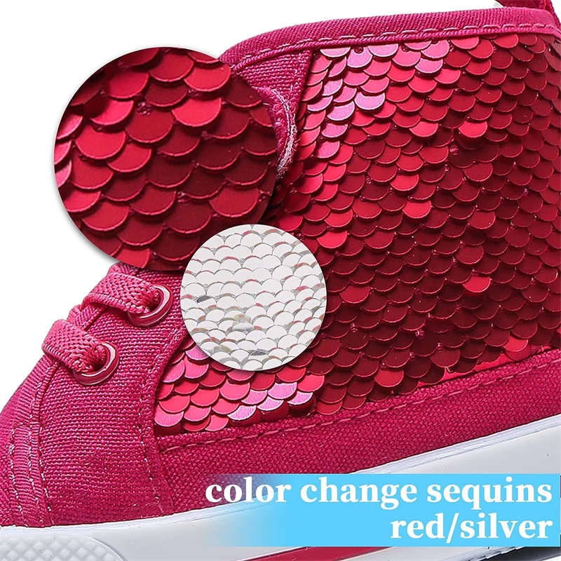 High Top Sneakers for Toddler Girls with Color Change Sequins-Rose Red