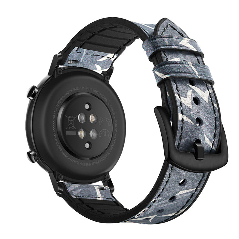 Silicone + Leather Watch Band for Apple iwatch Series SE- Thorn Black