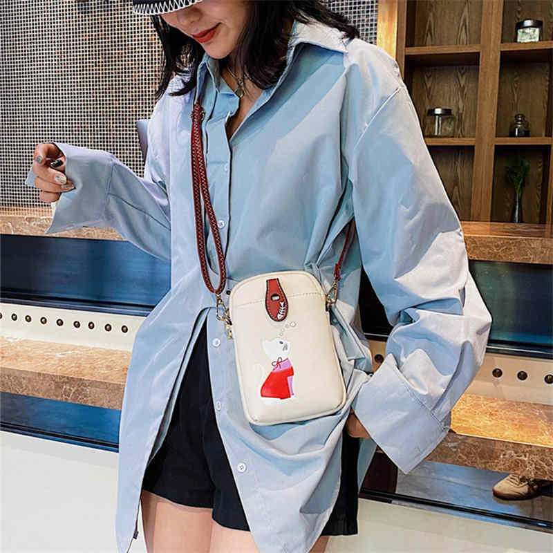 Women PU Crossbody Bag Cute Mobile Wallet-White