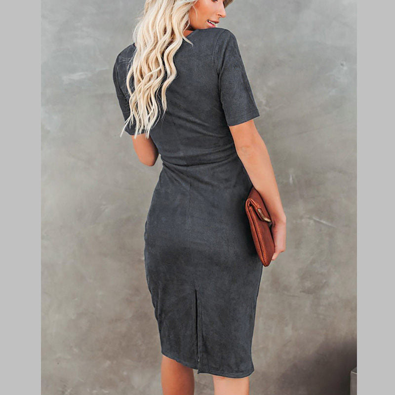 Womens Elastic Cocktail Party Elegant Dress Body Dress With Belt-DarkGray