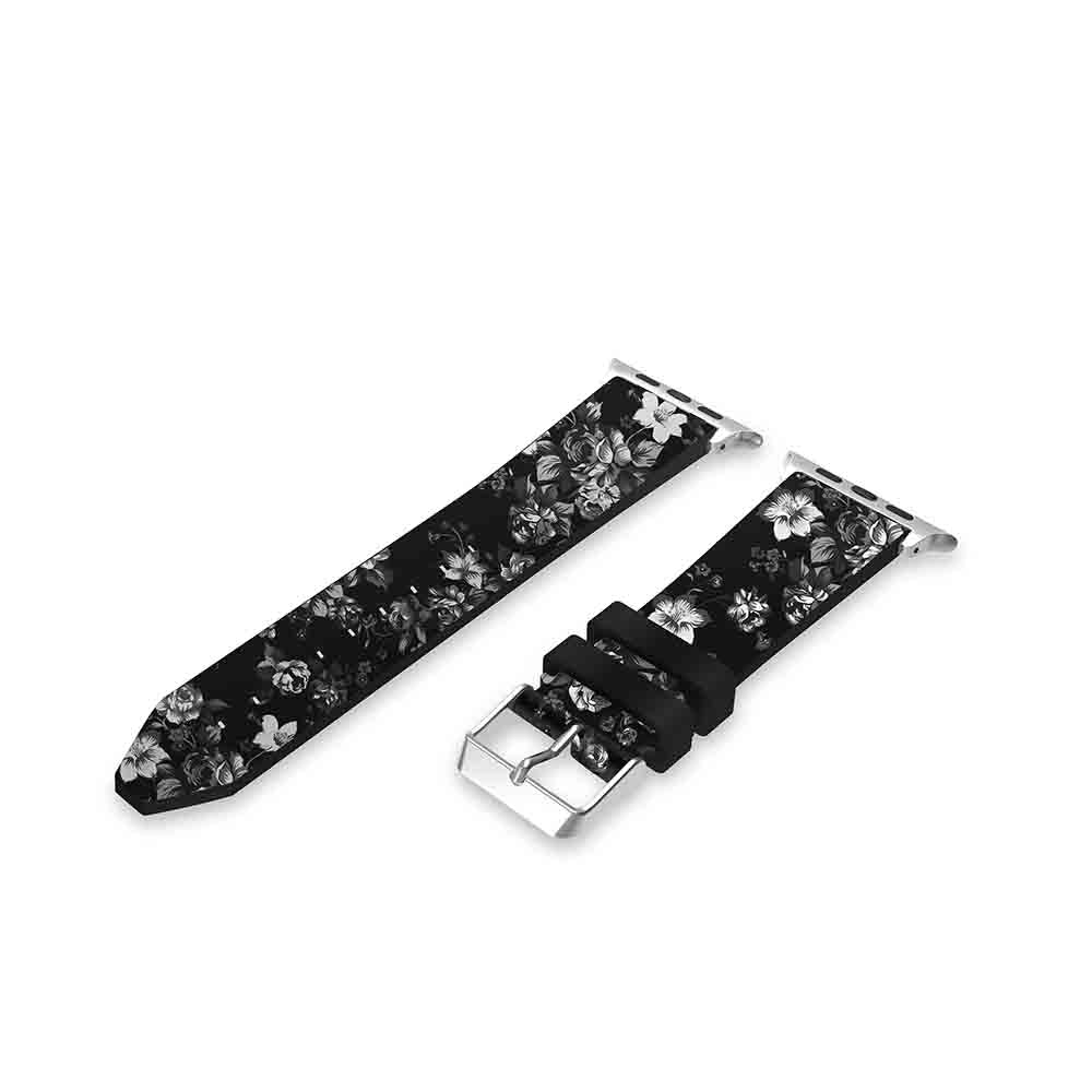 Flower Printing Silicone Watch Band For Apple Watch SE/6/5/4/3/2/1(Black Gray)
