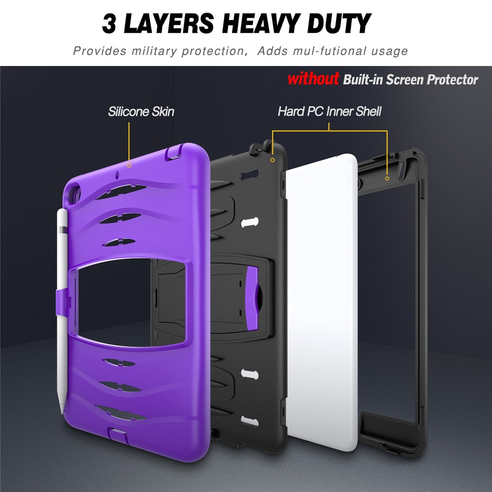 Shock Wave Design Kickstand Case Heavy Duty Rugged Anti-Fall Protection With Pencil Holder For 7.9inch iPad Mini 4/5-Purple
