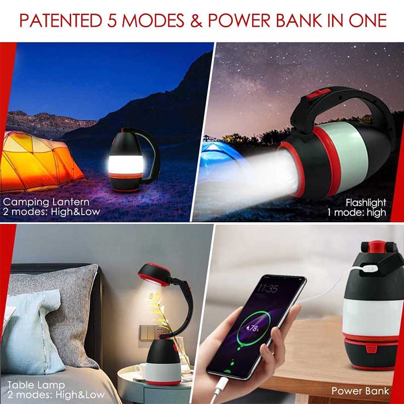 3 in 1 LED Camping Light Table Lamp Flashlight for Ourdoor Tent-Green
