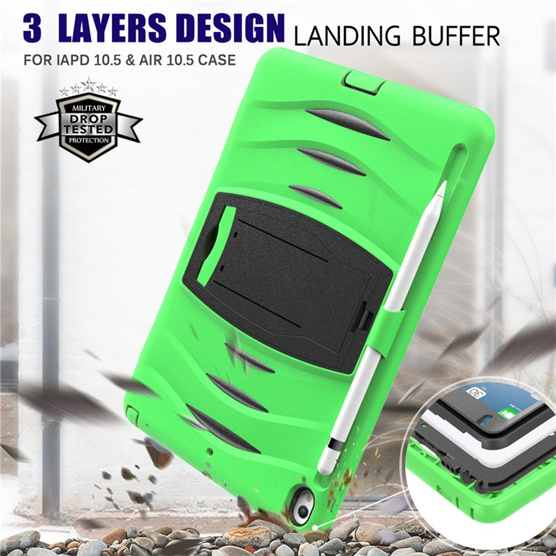 Shock Wave Kickstand Case Anti-Fall Protection With Pencil Holder For 10.5inch iPad Air3/iPad Pro10.5-Green