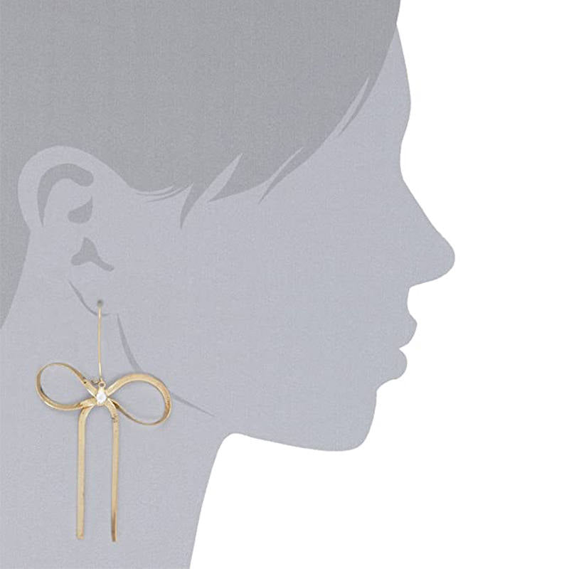 Womens Textured Bow Drop Earrings