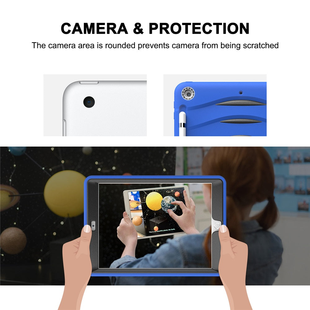 Shock Wave Kickstand Case Anti-Fall Protection With Pencil Holder+Cap For New iPad 7 10.2inch(2019)-Blue