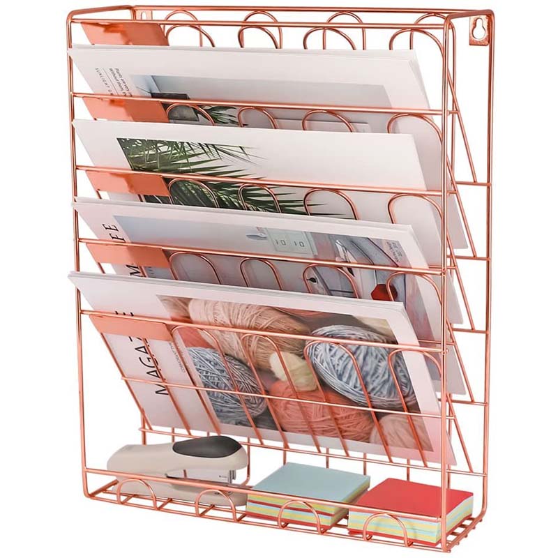 Hanging File Organizer6 Tier Wall Mount Document Letter Tray File Organizer for Home and Office -Rose Gold