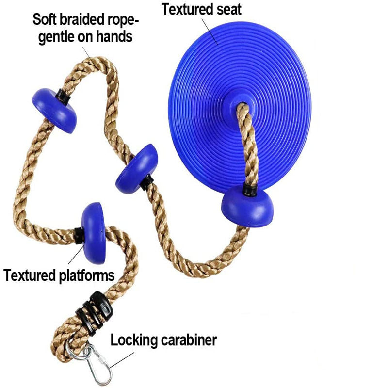Climbing Rope Platform Disc Swing Set Includes Free Hanging Strap Carabiner-Green
