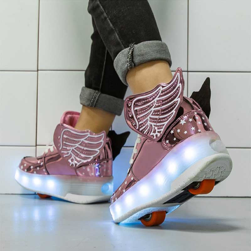 Kids LED Light Up Shoes High top Dancing Sneakers for Boys Girls-Pink