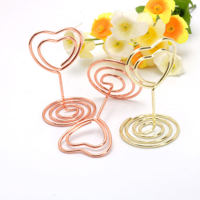 20 Pieces Mini Place Card Holders Table Number Stand Table Card Holder Wire Table Picture Photo Holder-Silver-heart Shaped